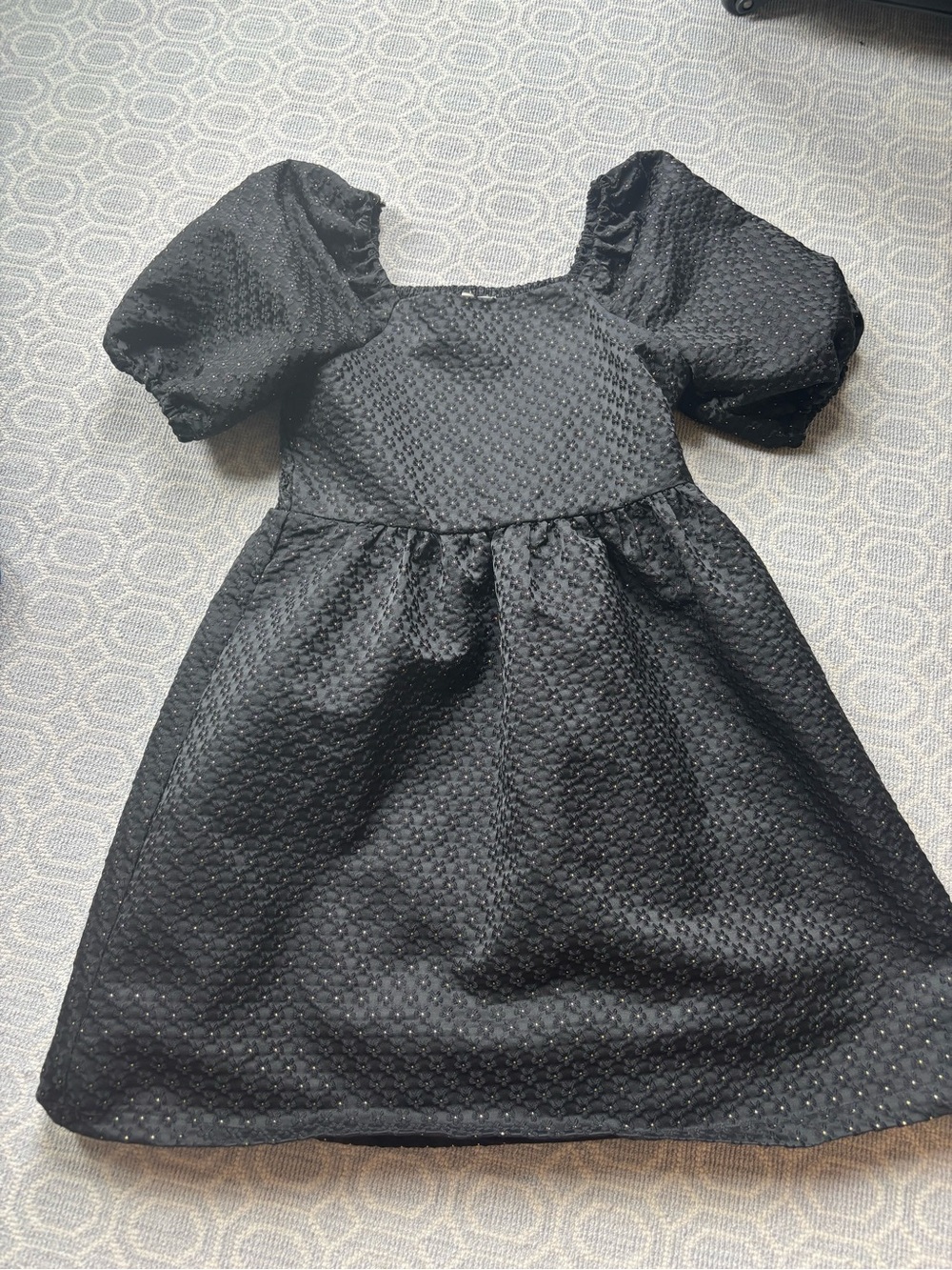 Black Textured Puff Sleeve Mini Dress